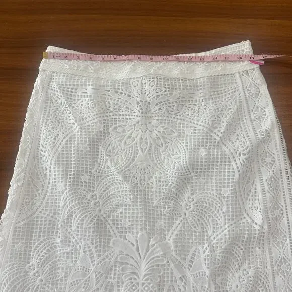 Farm Rio White Guipure Crochet Lace Midi Skirt, Coastal Bridal Boho Beachy Large - Picture 5 of 16